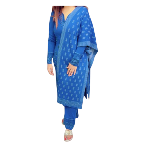 Royal Blue Woolen Embroidered Suit Set with Shawl Dupatta – Winter Edition ART NO 6001 Cordset