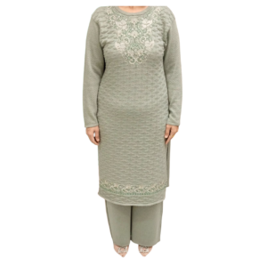 Elegant Olive Green Woolen Embroidered Winter Suit Set for Women ART NO 8900