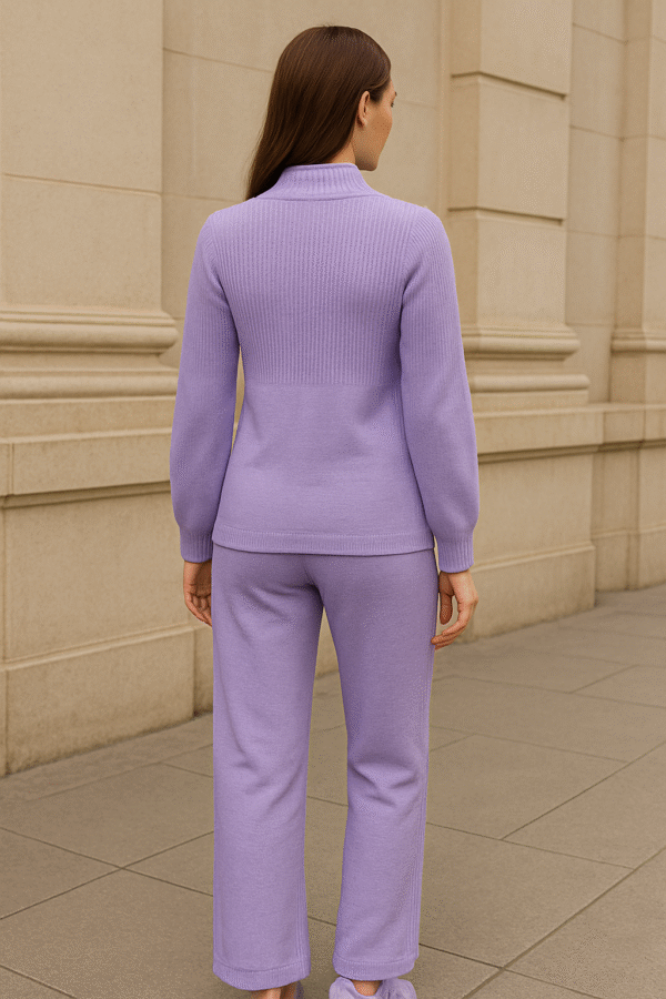 ChatGPT Image Aug 6, 2025, 01_34_04 PM Winter lavender color Woolen Co-ord Set for Women – Cable Knit Sweater & Pant Set ART NO 89000