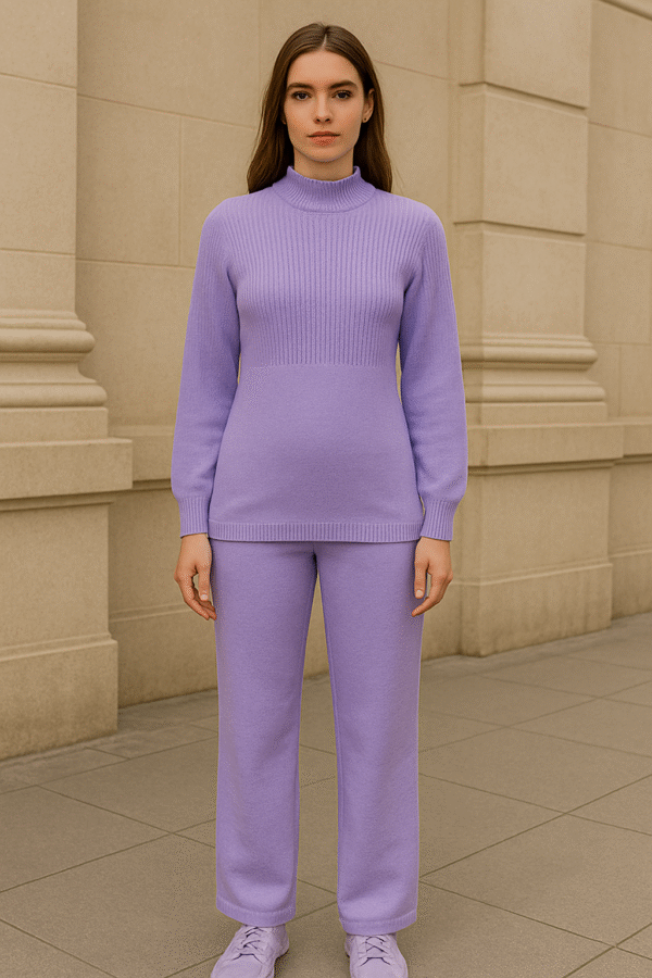 ChatGPT Image Aug 6, 2025, 01_37_04 PM Winter lavender color Woolen Co-ord Set for Women – Cable Knit Sweater & Pant Set ART NO 89000