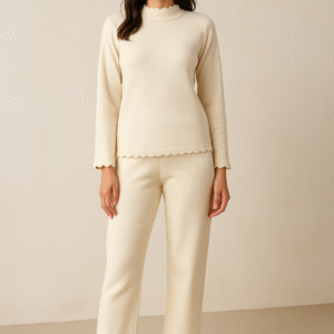 Elegant Cream Woolen Co-Ord Set – Winter Loungewear Collection ART NO 89000