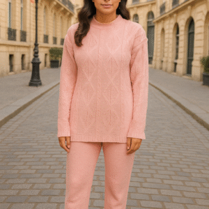 Blush Pink Cable-Knit Woolen Co-Ord Set – Cozy Elegance Edit ART NO 89000
