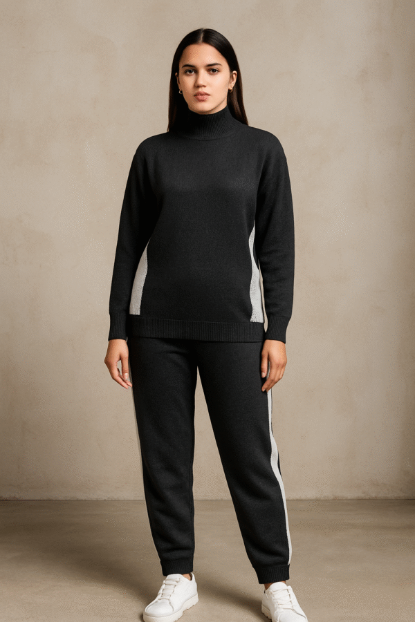 ChatGPT Image Jul 30, 2025, 11_02_02 AM Elegant BLACK Woolen Co-ord Set for Women – Winter Wear Sweater & Pant Set ART NO 89000