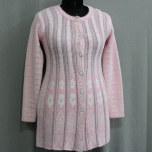 Glamorous Pink Longline Knitted Cardigan for Women | Full Sleeve Acrylic Winterwear by Pawni Knitwears | Art No- 7900