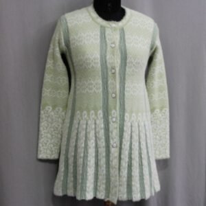 A-Line Printed Light Green Wool Blend Sweater for Women | Round Neck Cardigan by Pawni Knitwears | Art No- 7900