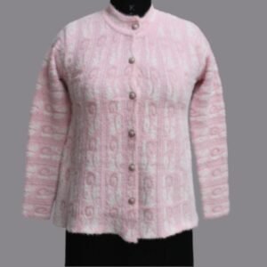 Women’s Woven Wool Cardigan – Baby Pink | Buttoned Round Neck Sweater | Art No- 5600