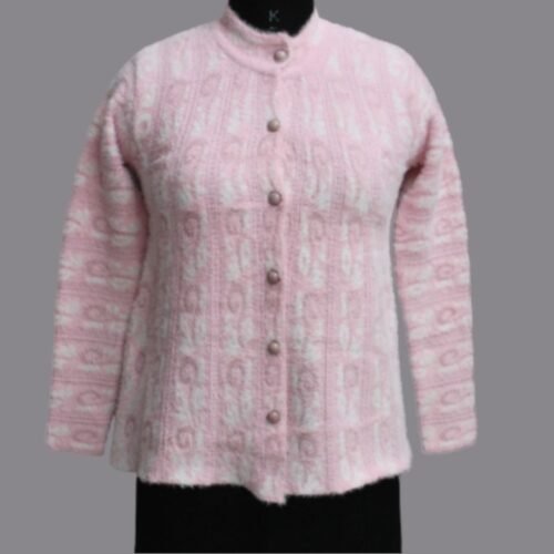 Women’s Woven Wool Cardigan – Baby Pink | Buttoned Round Neck Sweater | Art No- 5600