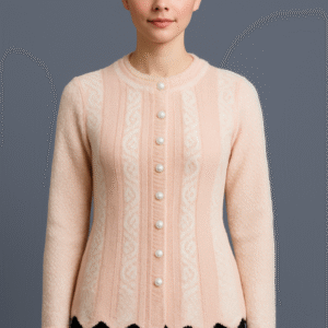Women’s White & Light Pink Striped Pure Wool Round Neck Sweater – Art No- 56000