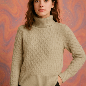 Women's 100% Cashmere Turtleneck Sweater – Tan | Thick Warm Knitwear by Pawni Knitwears | Art No- 31000