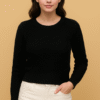 Women’s Short Knitted Sweater – Black | Round Neck, Full Sleeves by Pawni Knitwears 31000