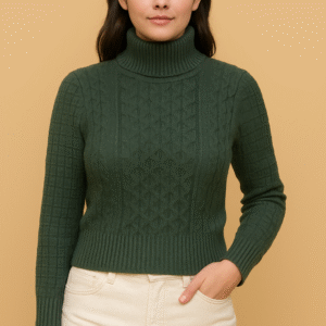 Women's 100% Cashmere Turtleneck Sweater – Dark Green | Thick Warm Knitwear by Pawni Knitwears | Art No- 31000