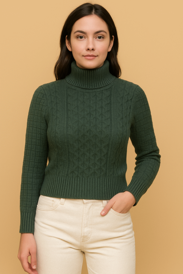 Women's 100% Cashmere Turtleneck Sweater – Dark Green | Thick Warm Knitwear by Pawni Knitwears | Art No- 31000