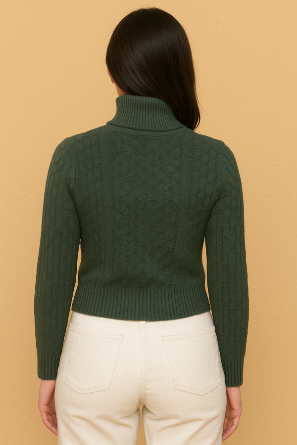 Women's 100% Cashmere Turtleneck Sweater – Dark Green | Thick Warm Knitwear by Pawni Knitwears | Art No- 31000