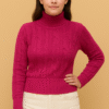 Women's 100% Cashmere Turtleneck Sweater – Pink | Thick Warm Knitwear by Pawni Knitwears | Art No- 31000