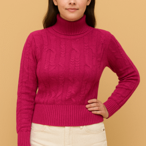 Women's 100% Cashmere Turtleneck Sweater – Pink | Thick Warm Knitwear by Pawni Knitwears | Art No- 31000