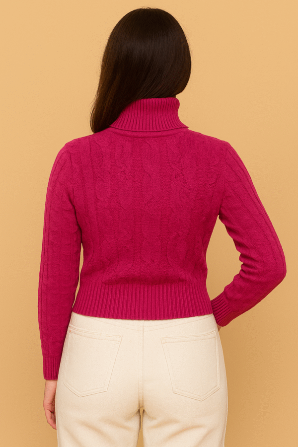 Women's 100% Cashmere Turtleneck Sweater – Pink | Thick Warm Knitwear by Pawni Knitwears | Art No- 31000