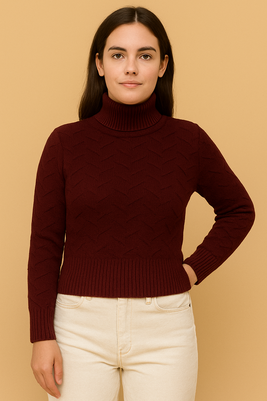 Women's 100% Cashmere Turtleneck Sweater – Brown | Thick Warm Knitwear by Pawni Knitwears | ARTICLE NO 31000