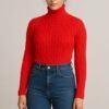 Women's 100% Cashmere Turtleneck Sweater – Red | Thick Warm Knitwear by Pawni Knitwears | Art No- 31000
