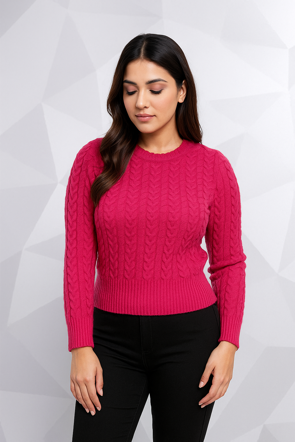 Women’s Short Knitted Sweater –  | Round Neck, Full Sleeves by Pawni Knitwears | Art No- 31000